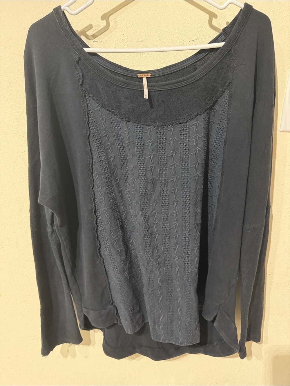 Free People Navy Textured Panel Pullover